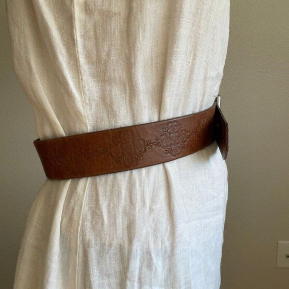 Buckle Womens Brown Leather Floral Hippie Boho Belt Sz L - Picture 3 of 8